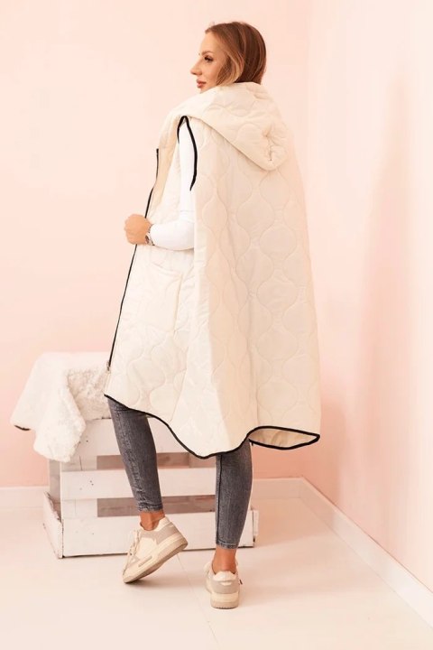 Kamizelka damska pikowana Plus Size z kapturem zapinana na zamek jasno beżowa