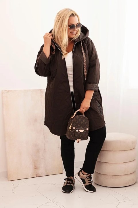 Brązowa kurtka damska Plus Size z kapturem