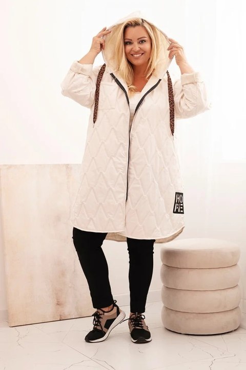 Jasno-beżowa kurtka damska Plus Size z napisem HOPE
