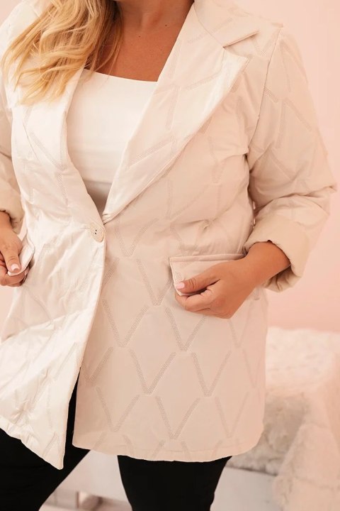 Kurtka damska Plus Size pikowana z kołnierzem i guzikiem jasno beżowa