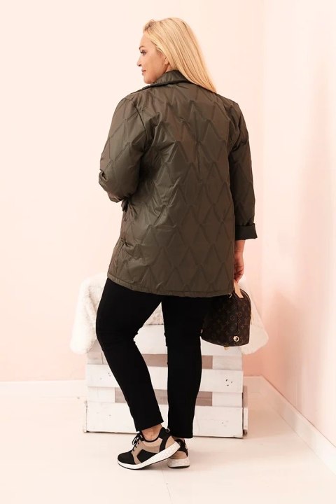Kurtka damska Plus Size pikowana z kołnierzem i guzikiem khaki