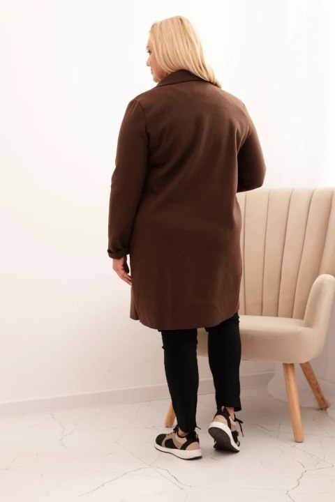 Elegancki brązowy płaszcz damski Plus Size z kołnierzem i dużymi kieszeniami