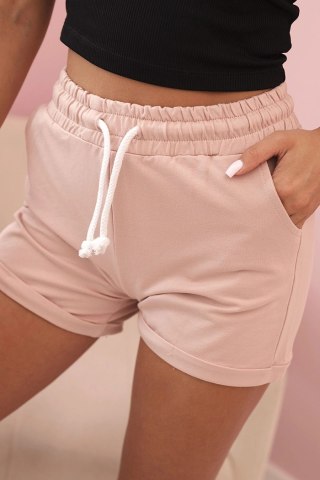 Spodenki damskie bawełniane z gumką i wiązanie w pasie ciemny pudrowy róż