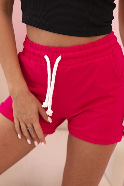 Spodenki damskie bawełniane z gumką i wiązanie w pasie fuksja
