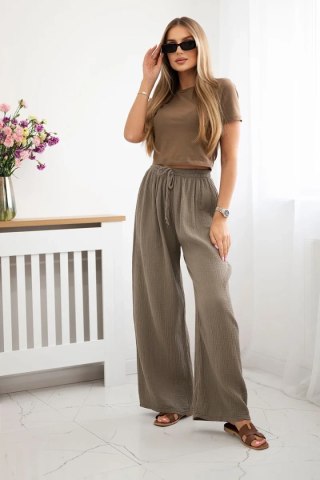 Spodnie muślinowe z szeroką nogawką fango