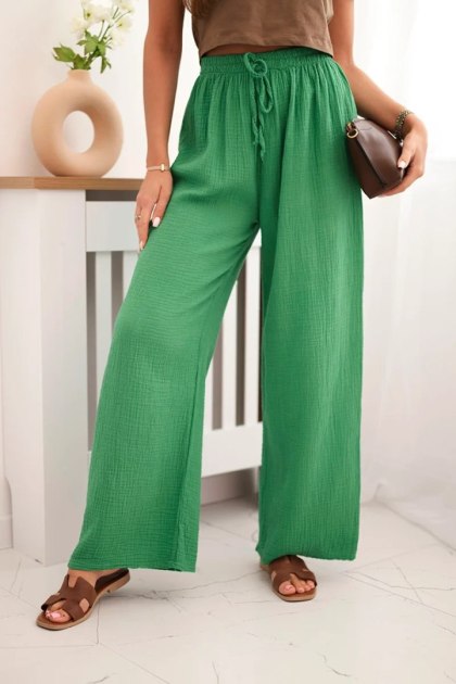 Spodnie muślinowe z szeroką nogawką zielone