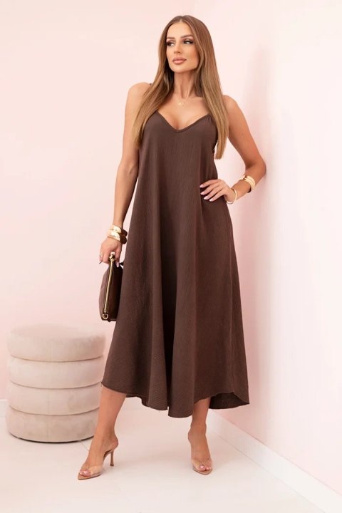 Sukienka muślinowa na ramiączkach brązowa