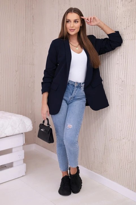 Elegancka granatowa marynarka damska z klapami