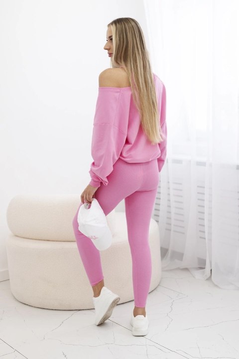 Komplet 3-częściowy bluza + top + legginsy jasno różowy