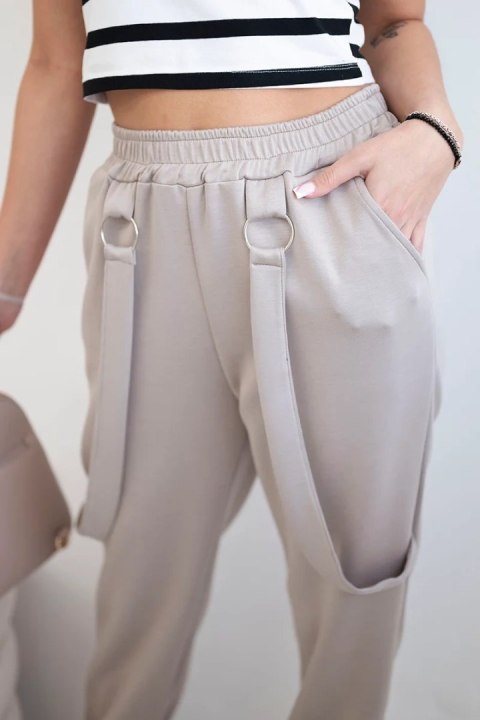 Spodnie z ozdobnymi paskami masełko ciemno beżowe