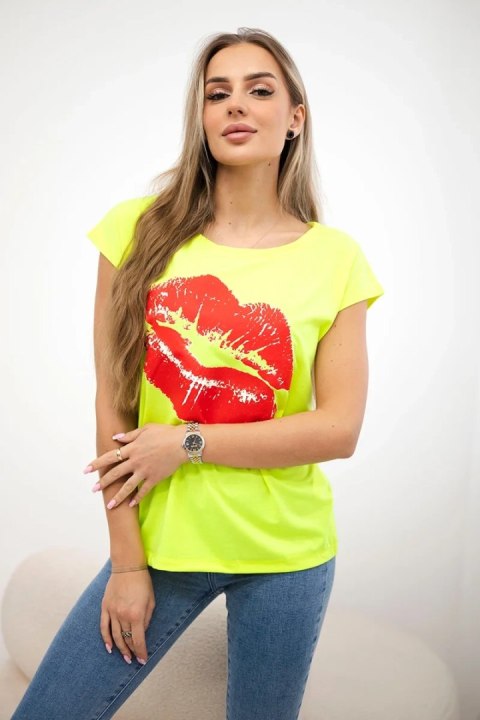Bluzka z nadrukiem ust żółty neon+czerwony