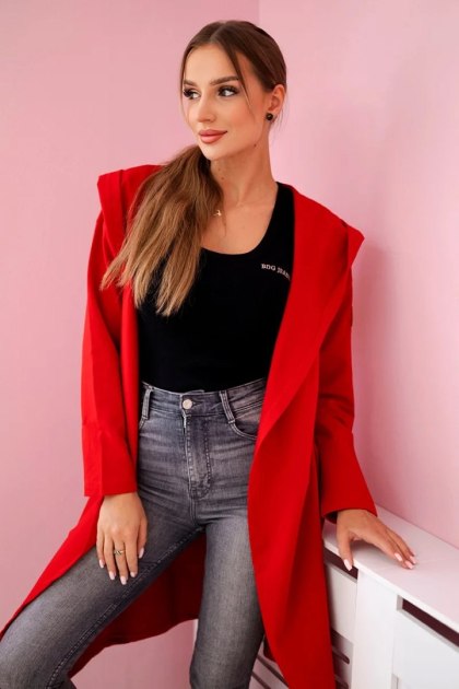 Narzutka długa z kapturem czerwona