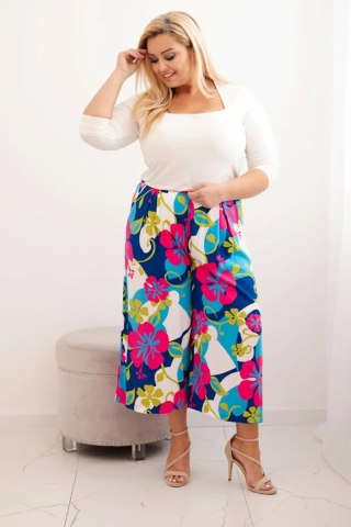 Spodnie damskie Plus Size wiskozowe z kwiatowym wzorem fuksja