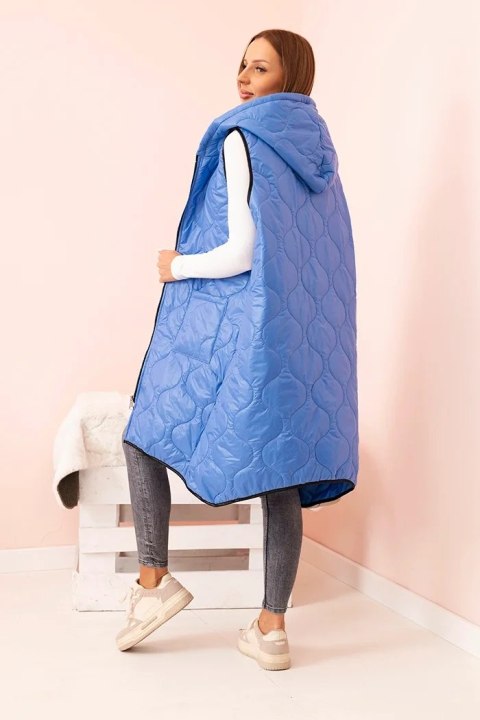 Kamizelka damska pikowana Plus Size z kapturem zapinana na zamek jeansowa