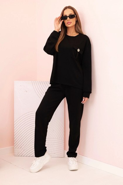 Komplet damska masełkowy bluza i spodnie z gumką czarny