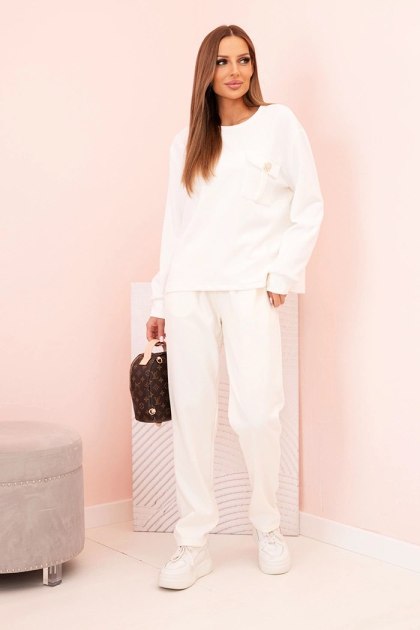 Komplet damska masełkowy bluza i spodnie z gumką ecru