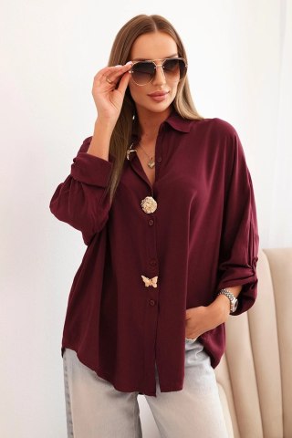 Koszula damska z wiskozą z ozdobnymi guzikami i kołnierzem śliwkowa