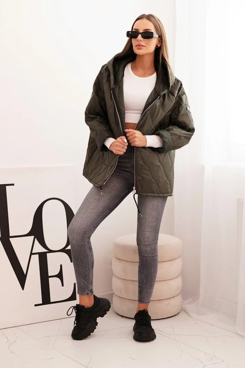 Pikowana kurtka damska z kapturem w kolorze khaki
