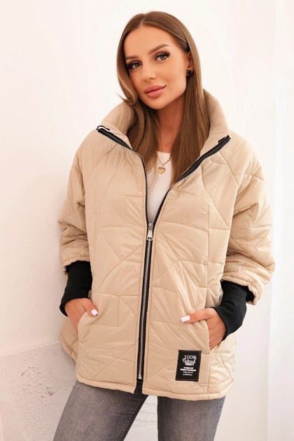 Kurtka damska pikowana z krótkim krojem i stójką ciemno beżowa