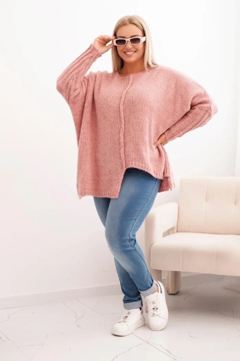 Sweter damska Plus Size z akrylem o luźnym kroju i rękawem 3/4 ciemny różowy