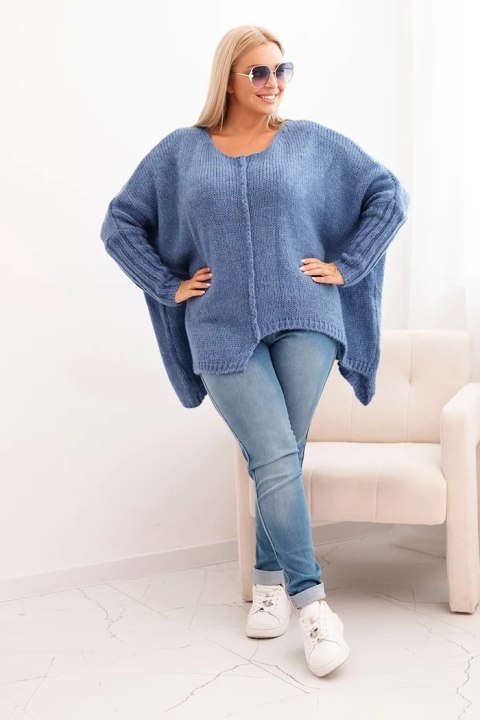 Sweter damska Plus Size z akrylem o luźnym kroju i rękawem 3/4 jeansowy