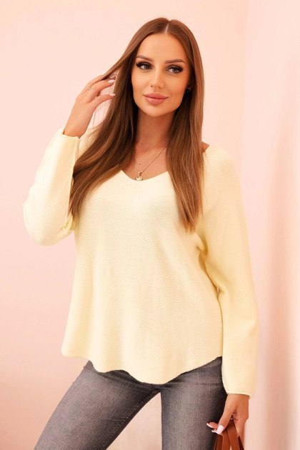 Sweter damska z wiskozą z dekoltem w serek cytrynowy