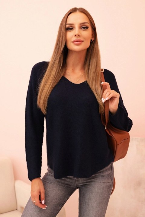 Sweter damska z wiskozą z dekoltem w serek granatowy