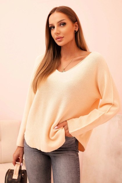 Sweter damska z wiskozą z dekoltem w serek morelowy