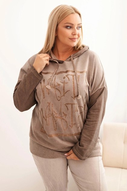 Bluza damska Plus Size dekatyzowana z kapturem i nadrukiem fango