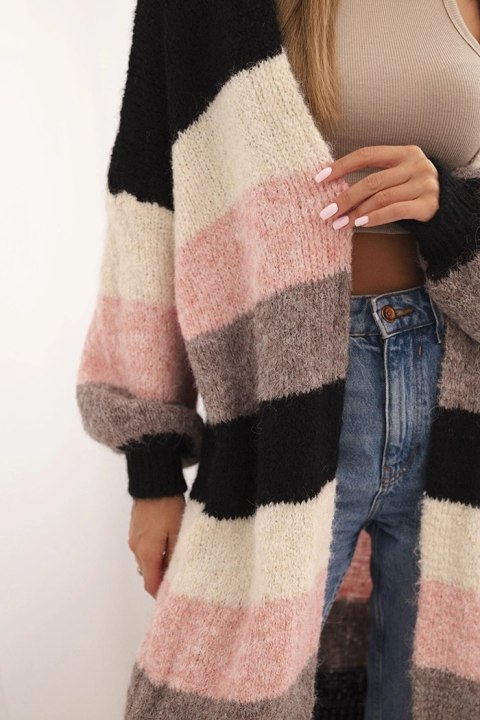 Kardigan damska z wełną w kolorowe pasy czarny