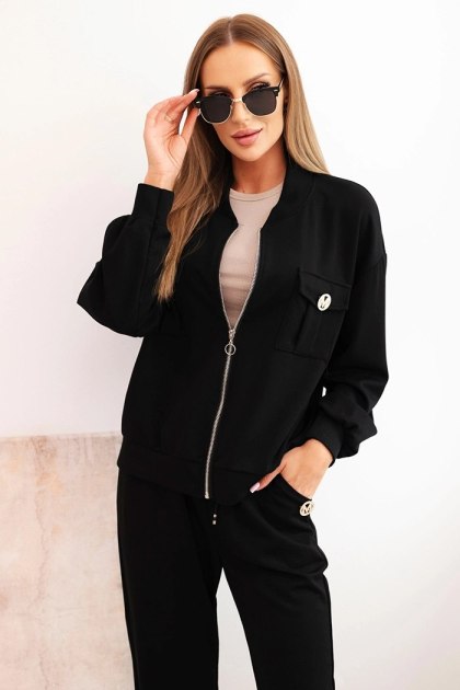 Komplet damski masełkowy z wiskozy z rozpinaną bluzą i spodniami czarny