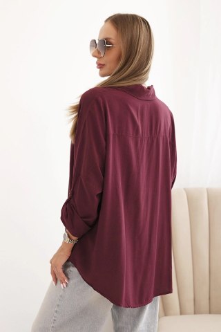 Koszula damska z wiskozą z ozdobnymi guzikami i kołnierzem śliwkowa