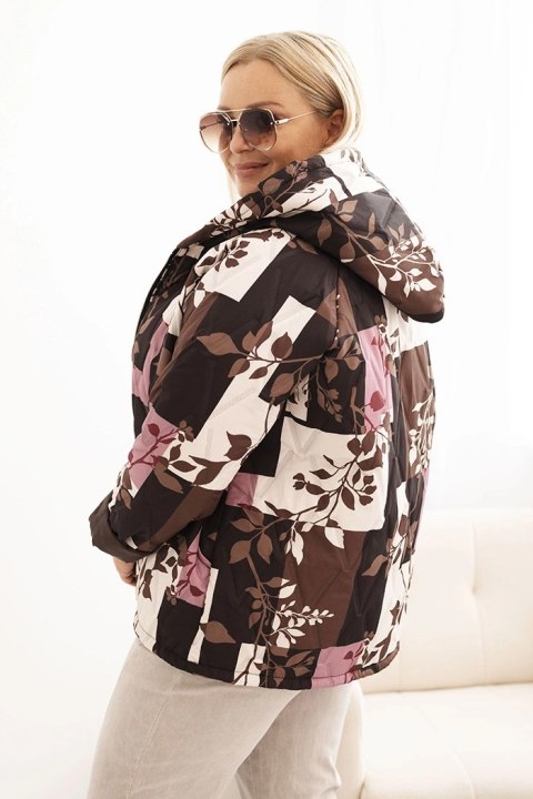 Brązowa kurtka damska Plus Size z kapturem i wydłużonym tyłem