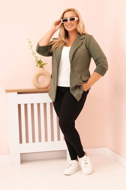 Khaki marynarka damska z wiskozy Plus Size – lekki żakiet z kołnierzem