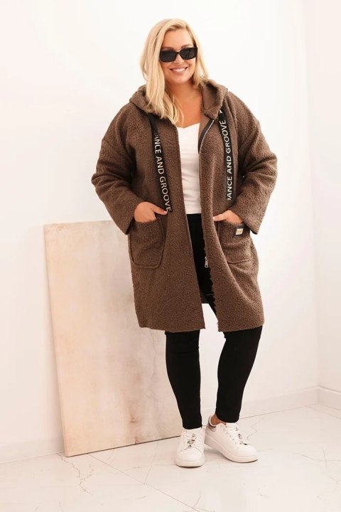Brązowy płaszcz damski Plus Size ze sztucznego baranka