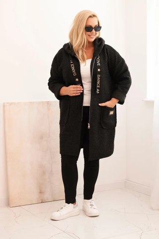Płaszcz damski Plus Size ze sztucznego baranka z kapturem i kieszeniami czarny