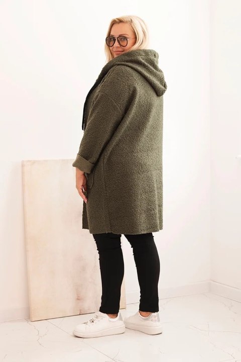 Płaszcz damski Plus Size khaki ze sztucznego baranka