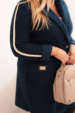 Płaszcz damski Plus Size ze sztucznego baranka z kieszeniami ciemny jeansowy