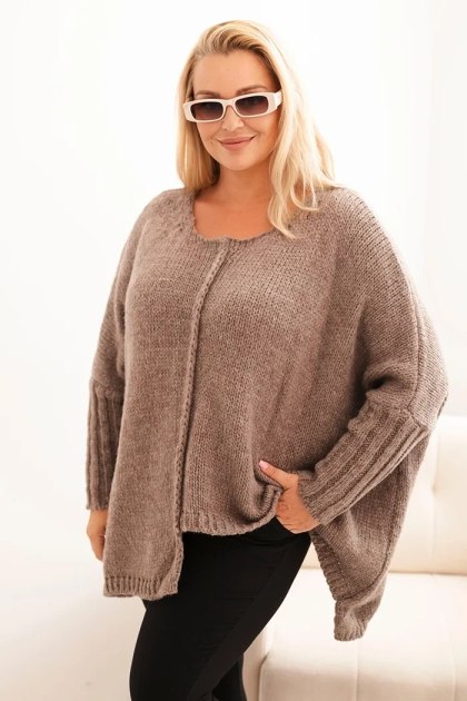 Sweter damska Plus Size z akrylem o luźnym kroju i rękawem 3/4 fango