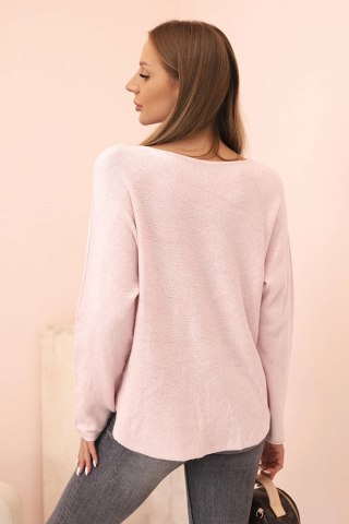 Sweter damska z wiskozą z dekoltem w serek ciemny pudrowy róż