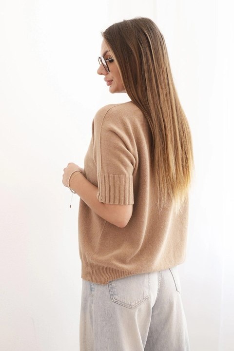 Sweter damski z wiskozy z krótkim rękawem camelowy