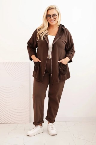 Bluza damska Plus Size bawełniana oversize z długim rękawem brązowa