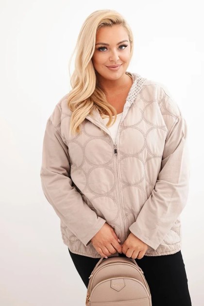 Bluza damska Plus Size bawełniana rozpinana na zamek beżowa