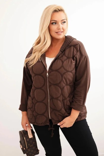 Bluza damska Plus Size bawełniana rozpinana na zamek brązowa