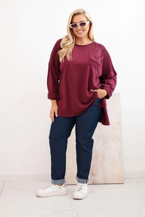 Bluza damska Plus Size bawełniana z nadrukiem bordowa