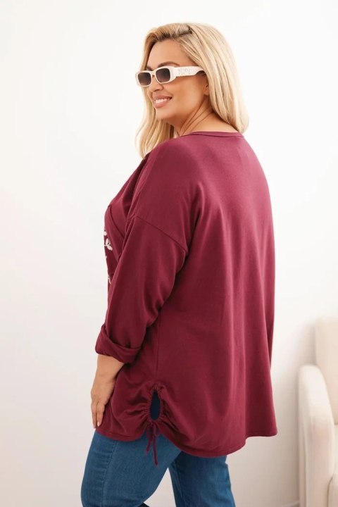 Bluza damska Plus Size bawełniana z nadrukiem drzewa bordowa