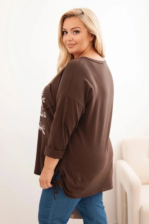 Bluza damska Plus Size bawełniana z nadrukiem drzewa brązowa