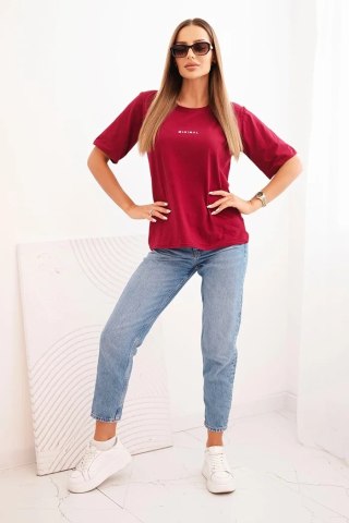Bluzka damska bawełniana z nadrukiem Minimal bordowa