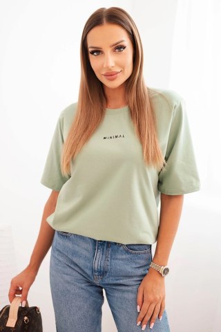 Bluzka damska bawełniana z nadrukiem Minimal ciemno miętowa