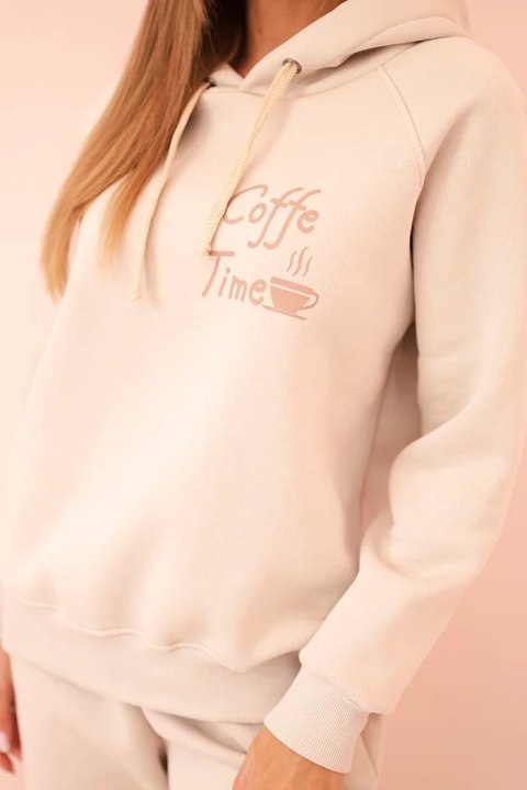 Komplet damski bawełniany ocieplany z nadrukiem beżowy